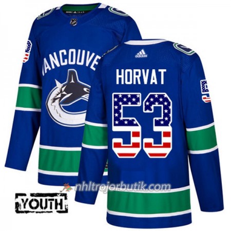 Barn Ishockey Vancouver Canucks Tröja Bo Horvat 53 Adidas 2017-2018 Blå USA Flag Fashion Authentic